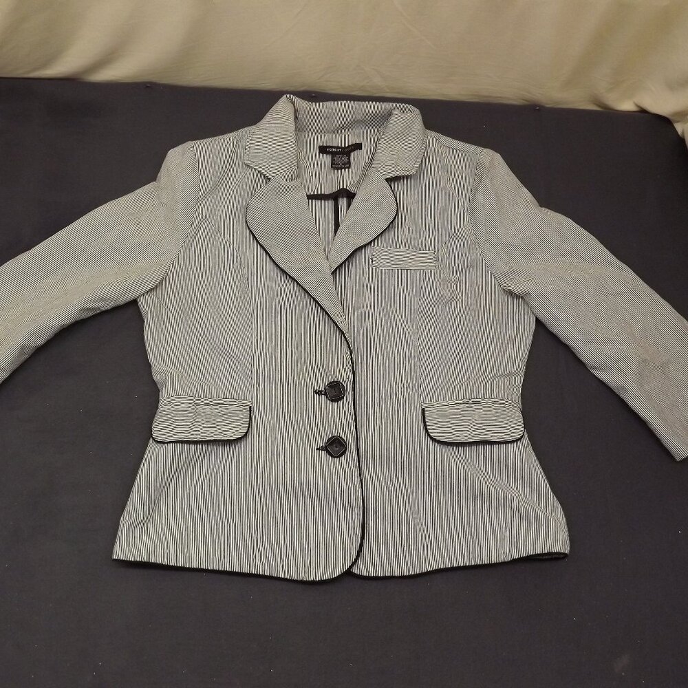 Robert Louis  Womens Jacket White and Black Size M Striped Kiss-Front Blazer